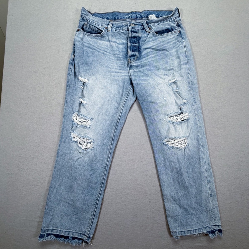 Old Navy Slouchy Straight Jeans Womens 10 Good Light Wash Distressed Button Fly